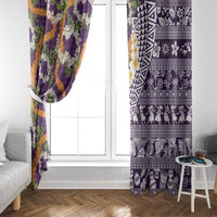 Hawaiian Plumeria Lei Window Curtain Kakau Motifs and Palaka Half Style Purple Color LT03 - Polynesian Pride