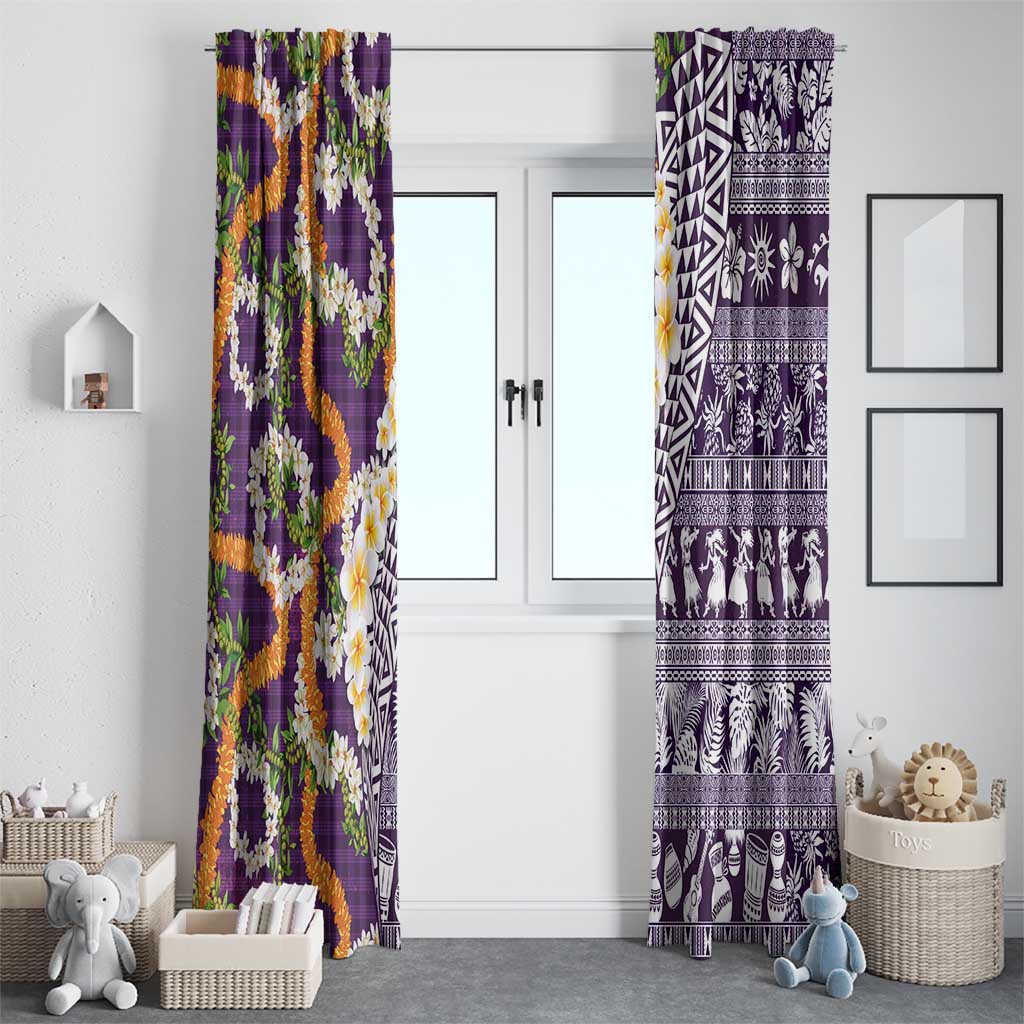Hawaiian Plumeria Lei Window Curtain Kakau Motifs and Palaka Half Style Purple Color LT03 - Polynesian Pride