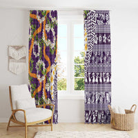 Hawaiian Plumeria Lei Window Curtain Kakau Motifs and Palaka Half Style Purple Color LT03 - Polynesian Pride