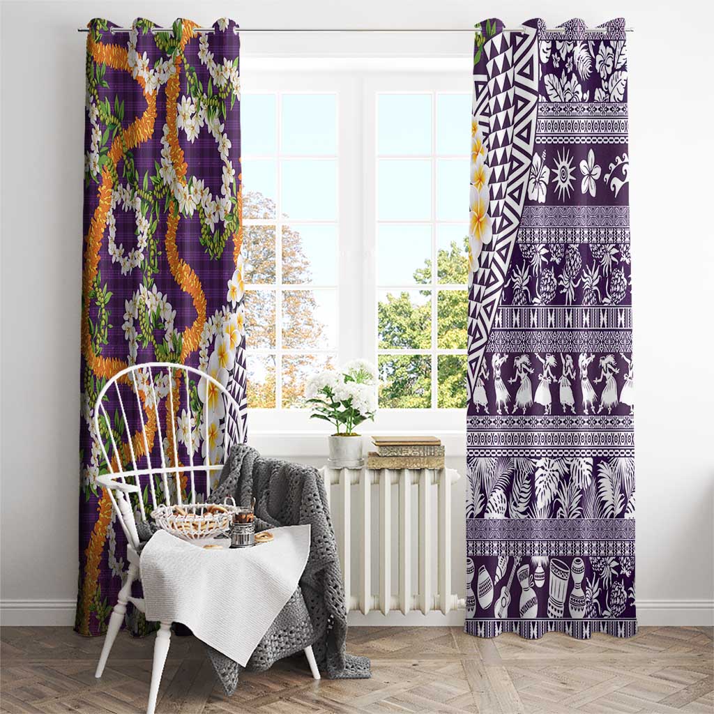 Hawaiian Plumeria Lei Window Curtain Kakau Motifs and Palaka Half Style Purple Color LT03 - Polynesian Pride