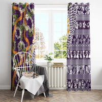 Hawaiian Plumeria Lei Window Curtain Kakau Motifs and Palaka Half Style Purple Color LT03 - Polynesian Pride