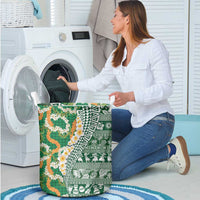 Hawaiian Plumeria Lei Laundry Basket Kakau Motifs and Palaka Half Style Green Color LT03 - Polynesian Pride