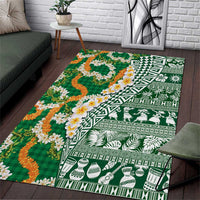 Hawaiian Plumeria Lei Area Rug Kakau Motifs and Palaka Half Style Green Color LT03 Green - Polynesian Pride