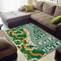 Hawaiian Plumeria Lei Area Rug Kakau Motifs and Palaka Half Style Green Color LT03 - Polynesian Pride