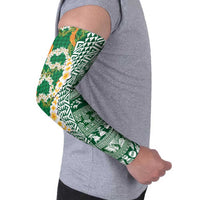 Hawaiian Plumeria Lei Arm Sleeves Kakau Motifs and Palaka Half Style Green Color LT03 - Polynesian Pride
