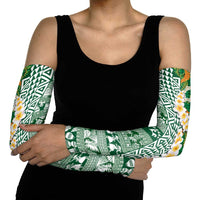 Hawaiian Plumeria Lei Arm Sleeves Kakau Motifs and Palaka Half Style Green Color LT03 - Polynesian Pride