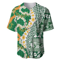 Hawaiian Plumeria Lei Baseball Jersey Kakau Motifs and Palaka Half Style Green Color LT03 Green - Polynesian Pride