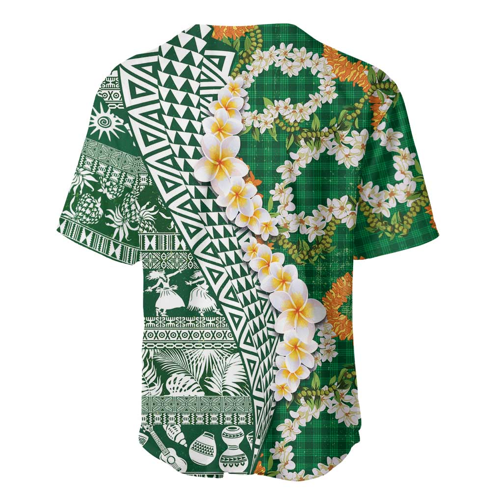 Hawaiian Plumeria Lei Baseball Jersey Kakau Motifs and Palaka Half Style Green Color LT03 - Polynesian Pride