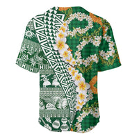 Hawaiian Plumeria Lei Baseball Jersey Kakau Motifs and Palaka Half Style Green Color LT03 - Polynesian Pride