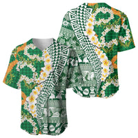 Hawaiian Plumeria Lei Baseball Jersey Kakau Motifs and Palaka Half Style Green Color LT03 - Polynesian Pride