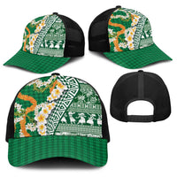 Hawaiian Plumeria Lei Baseball Net Cap Kakau Motifs and Palaka Half Style Green Color - Polynesian Pride