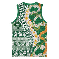 Hawaiian Plumeria Lei Basketball Jersey Kakau Motifs and Palaka Half Style Green Color LT03 - Polynesian Pride