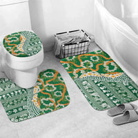 Hawaiian Plumeria Lei Bathroom Set Kakau Motifs and Palaka Half Style Green Color LT03 Mat Set Only (3 pcs) One Size Green - Polynesian Pride