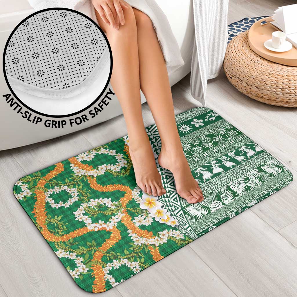 Hawaiian Plumeria Lei Bathroom Set Kakau Motifs and Palaka Half Style Green Color LT03 - Polynesian Pride