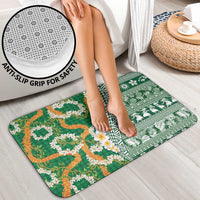 Hawaiian Plumeria Lei Bathroom Set Kakau Motifs and Palaka Half Style Green Color LT03 - Polynesian Pride
