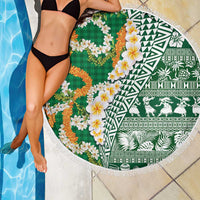 Hawaiian Plumeria Lei Beach Blanket Kakau Motifs and Palaka Half Style Green Color LT03 - Polynesian Pride