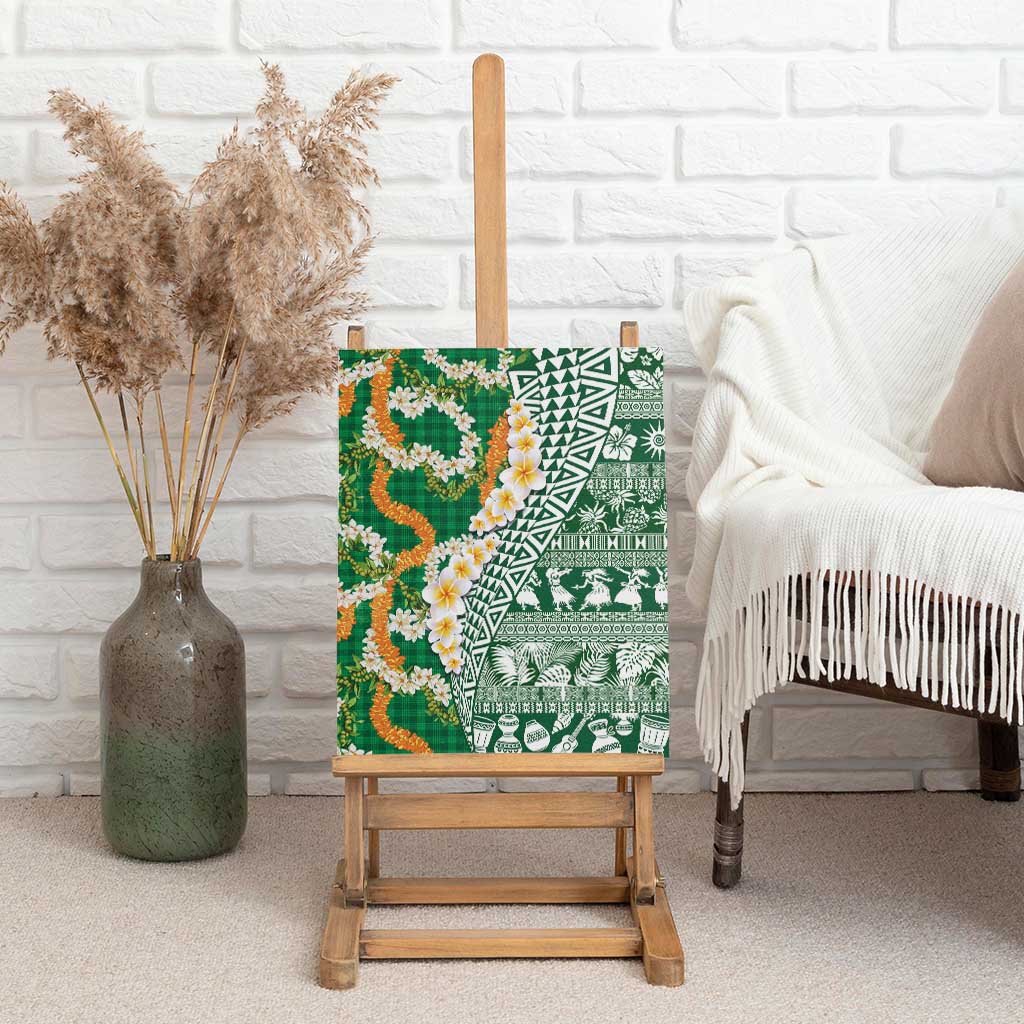 Hawaiian Plumeria Lei Canvas Wall Art Kakau Motifs and Palaka Half Style Green Color LT03 - Polynesian Pride