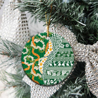 Hawaiian Plumeria Lei Ceramic Ornament Kakau Motifs and Palaka Half Style Green Color LT03 - Polynesian Pride