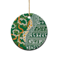 Hawaiian Plumeria Lei Ceramic Ornament Kakau Motifs and Palaka Half Style Green Color LT03 - Polynesian Pride