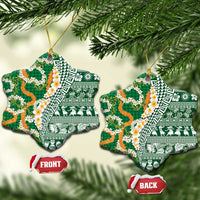 Hawaiian Plumeria Lei Ceramic Ornament Kakau Motifs and Palaka Half Style Green Color LT03 Snow Flake Green - Polynesian Pride