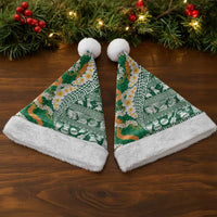 Hawaiian Plumeria Lei Christmas Santa Hat Kakau Motifs and Palaka Half Style Green Color LT03 - Polynesian Pride