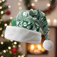 Hawaiian Plumeria Lei Christmas Santa Hat Kakau Motifs and Palaka Half Style Green Color LT03 Without Fur Green - Polynesian Pride