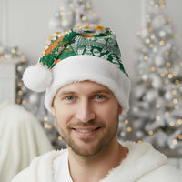 Hawaiian Plumeria Lei Christmas Santa Hat Kakau Motifs and Palaka Half Style Green Color LT03 - Polynesian Pride
