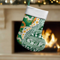 Hawaiian Plumeria Lei Christmas Stocking Kakau Motifs and Palaka Half Style Green Color LT03 Set of 2 Green - Polynesian Pride