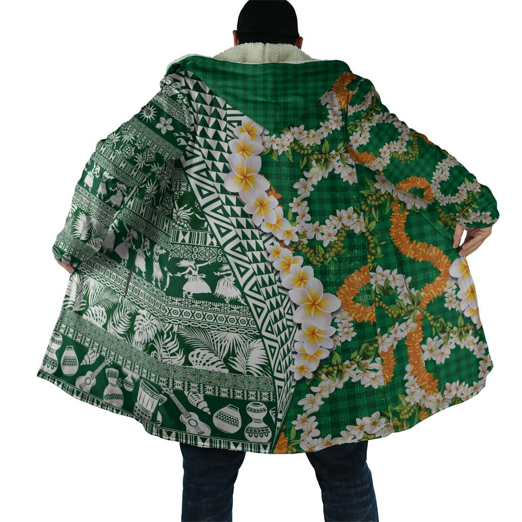 Hawaiian Plumeria Lei Cloak Kakau Motifs and Palaka Half Style Green Color LT03 - Polynesian Pride