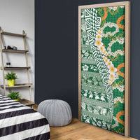 Hawaiian Plumeria Lei Door Cover Kakau Motifs and Palaka Half Style Green Color LT03 - Polynesian Pride