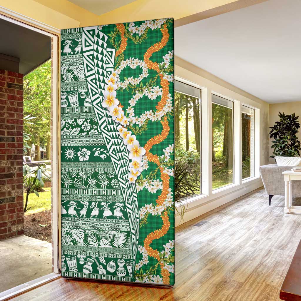 Hawaiian Plumeria Lei Door Cover Kakau Motifs and Palaka Half Style Green Color LT03 - Polynesian Pride