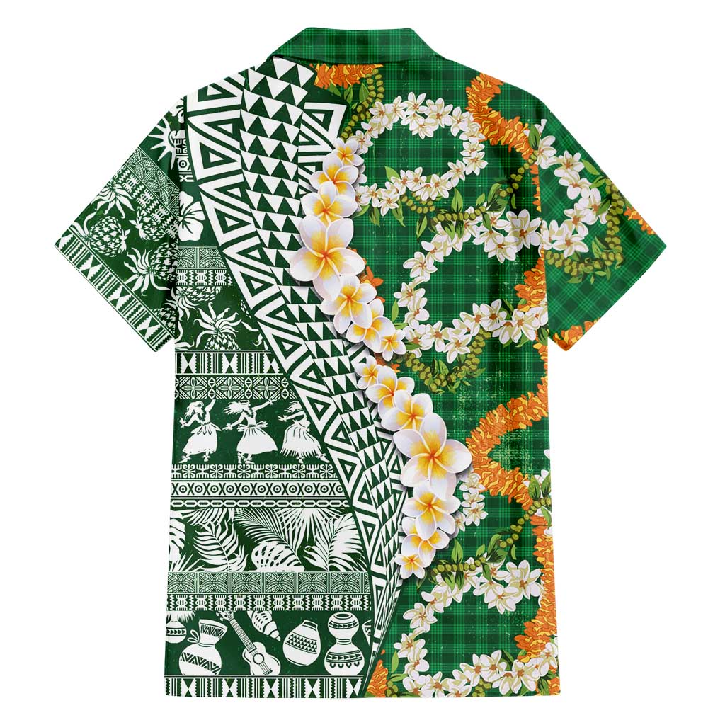 Hawaiian Plumeria Lei Family Matching Off Shoulder Maxi Dress and Hawaiian Shirt Kakau Motifs and Palaka Half Style Green Color LT03 - Polynesian Pride