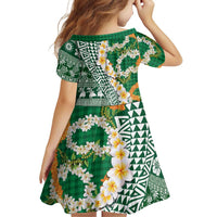 Hawaiian Plumeria Lei Family Matching Short Sleeve Bodycon Dress and Hawaiian Shirt Kakau Motifs and Palaka Half Style Green Color LT03 - Polynesian Pride