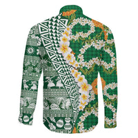Hawaiian Plumeria Lei Family Matching Summer Maxi Dress and Hawaiian Shirt Kakau Motifs and Palaka Half Style Green Color LT03 - Polynesian Pride