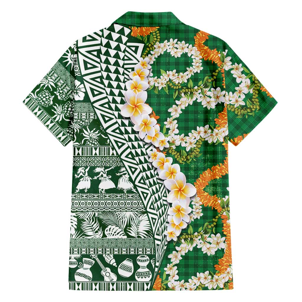 Hawaiian Plumeria Lei Hawaiian Shirt Kakau Motifs and Palaka Half Style Green Color LT03 - Polynesian Pride