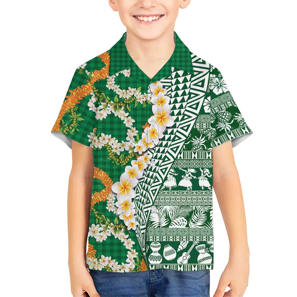 Hawaiian Plumeria Lei Hawaiian Shirt Kakau Motifs and Palaka Half Style Green Color LT03 - Polynesian Pride