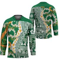 Hawaiian Plumeria Lei Hockey Jersey Kakau Motifs and Palaka Half Style Green Color LT03 - Polynesian Pride