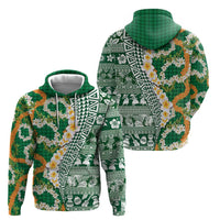 Hawaiian Plumeria Lei Hoodie Kakau Motifs and Palaka Half Style Green Color LT03 - Polynesian Pride