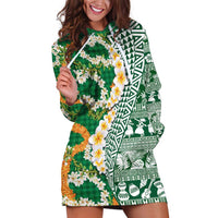 Hawaiian Plumeria Lei Hoodie Dress Kakau Motifs and Palaka Half Style Green Color LT03 Green - Polynesian Pride