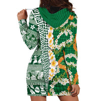 Hawaiian Plumeria Lei Hoodie Dress Kakau Motifs and Palaka Half Style Green Color LT03 - Polynesian Pride