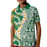 Hawaiian Plumeria Lei Kid Polo Shirt Kakau Motifs and Palaka Half Style Green Color LT03 Kid Green - Polynesian Pride