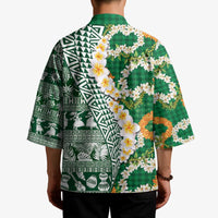 Hawaiian Plumeria Lei Kimono Kakau Motifs and Palaka Half Style Green Color LT03 - Polynesian Pride
