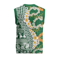 Hawaiian Plumeria Lei Christmas Knitted V-Neck Vest Kakau Motifs and Palaka Half Style Green Color LT03 - Polynesian Pride