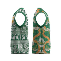 Hawaiian Plumeria Lei Christmas Knitted V-Neck Vest Kakau Motifs and Palaka Half Style Green Color LT03 - Polynesian Pride