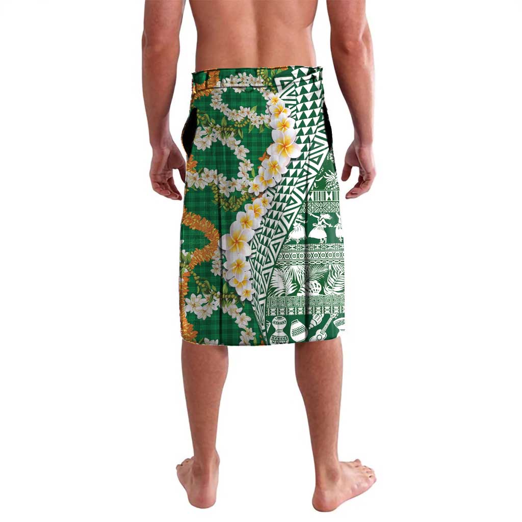 Hawaiian Plumeria Lei Lavalava Kakau Motifs and Palaka Half Style Green Color LT03 - Polynesian Pride