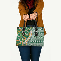 Hawaiian Plumeria Lei Leather Bag Kakau Motifs and Palaka Half Style Green Color LT03 - Polynesian Pride