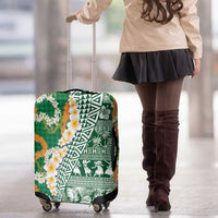 Hawaiian Plumeria Lei Luggage Cover Kakau Motifs and Palaka Half Style Green Color LT03 - Polynesian Pride