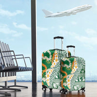 Hawaiian Plumeria Lei Luggage Cover Kakau Motifs and Palaka Half Style Green Color LT03 - Polynesian Pride