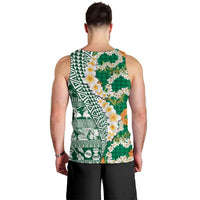 Hawaiian Plumeria Lei Men Tank Top Kakau Motifs and Palaka Half Style Green Color LT03 - Polynesian Pride