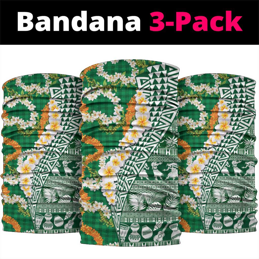 Hawaiian Plumeria Lei Neck Gaiter Kakau Motifs and Palaka Half Style Green Color LT03 package One Size: 25*50cm Green - Polynesian Pride